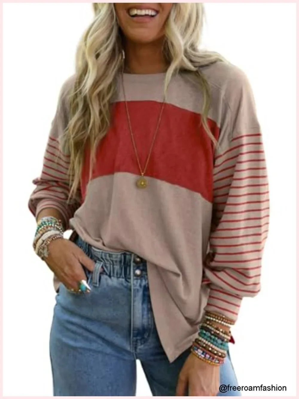 Long Sleeve Tunic Top Color Block Pullover Sweatshirt